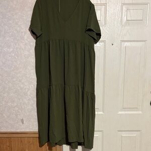 Olive Green‎ V-Neck Tiered Dress